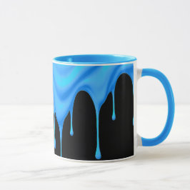 Eine blaue Flüssigkeit (Farbe, Creme, Eis) fließt. Tasse