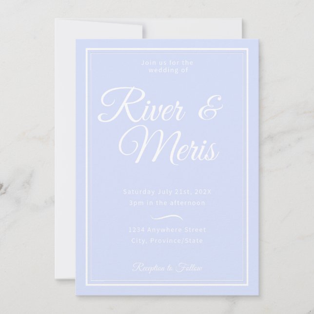 Eine blaue Hochzeitseinladung Einladung (Vorderseite)