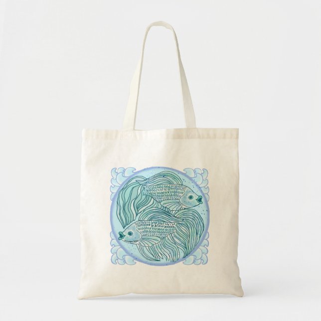 Eine blaue Koi-Fischtasche Tragetasche (Vorne)