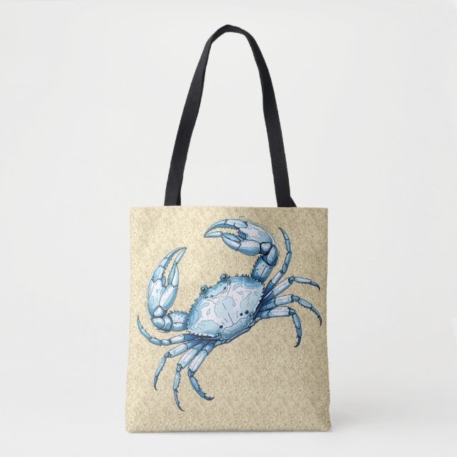 Eine blaue Krabbe auf einem sandigen Hintergrund Tasche (Vorderseite)
