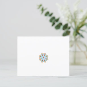 eine blaue und braune Blume mit roter Mitte Postkarte