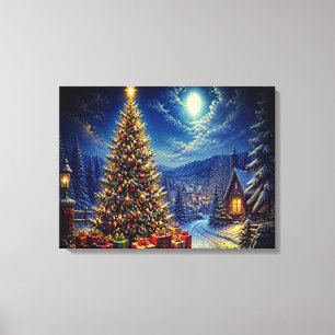 Eine blaue Weihnachtsszene in der Nachbarschaftsst Leinwanddruck