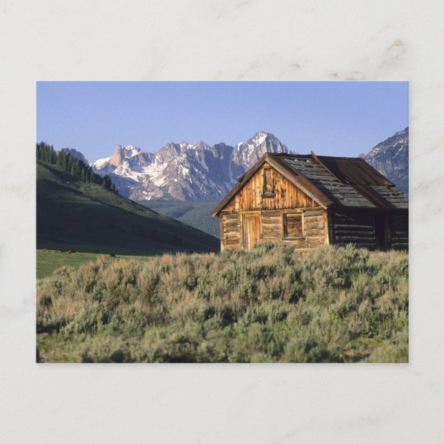 Eine Blockhütte und das Sawzahngebirge in Postkarte (Vorderseite)