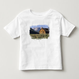 Eine Blockhütte und die Sawtooth-Berge in Kleinkind T-shirt