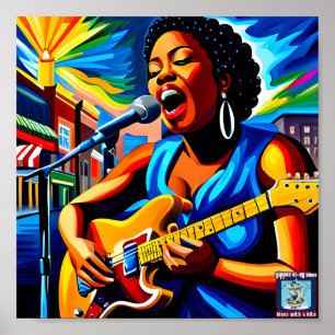 Eine Blues Gitarrist auf der Straße Poster
