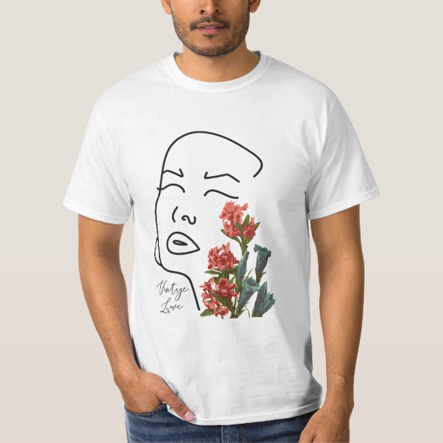 Eine blühende Frau in der Retro-Arena sieht sich e T-Shirt (Vorderseite)