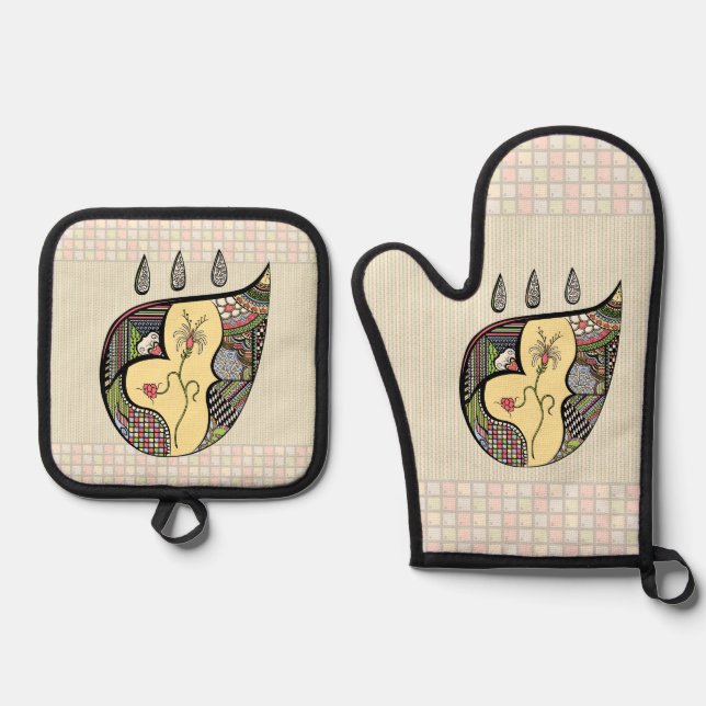 Eine Blume innerhalb Ofenhandschuh & Topflappen-Set (Vorderseite)