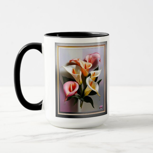 Eine Blüte von Calla Lilies in Pastellfarben Tasse (Links)