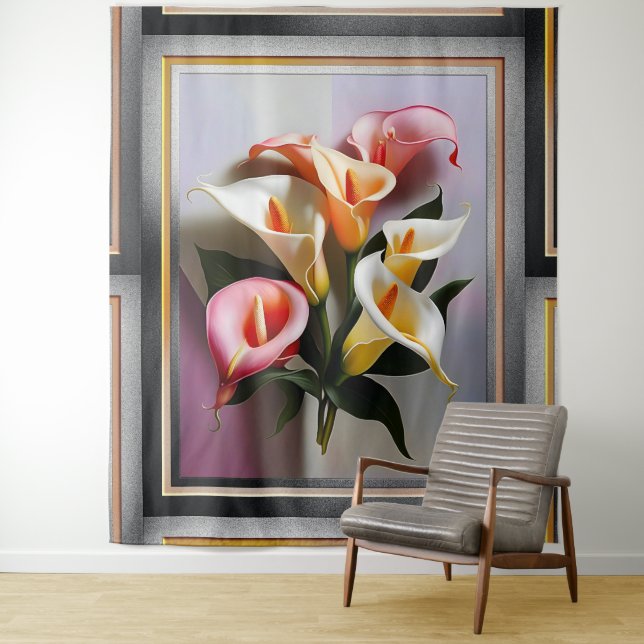 Eine Blüte von Calla Lilies in Pastellfarben Wandteppich (Beispiel)