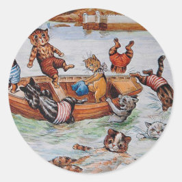 Eine Bootfahrt-Katastrophe - Katzen-Kunst Louis Runder Aufkleber