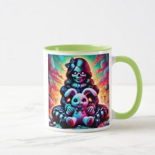 Eine böse Puppe und ihr Lieblingskaninchen. Tasse
