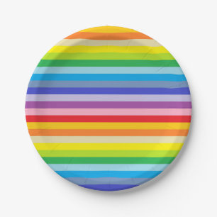 Eine breitere Palette von Regenbogenstreifen Pappteller