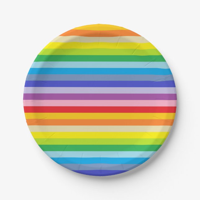 Eine breitere Palette von Regenbogenstreifen Pappteller (Vorderseite)