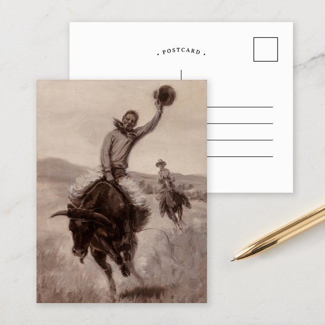 Eine Bulle reiten | Elling William Gollings Postkarte (Von Creator hochgeladen)