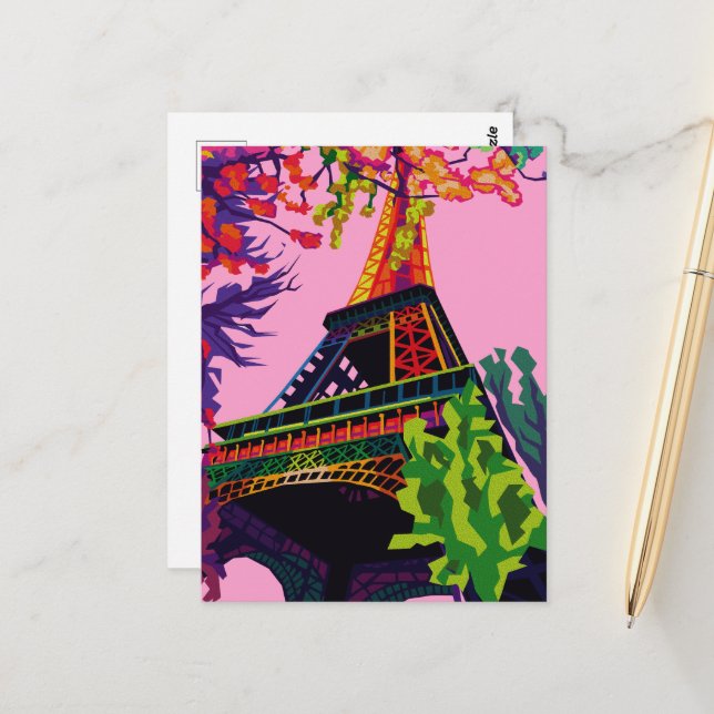 Eine bunte Feier zum Eiffelturm Postkarte (Vorderseite/Rückseite Beispiel)