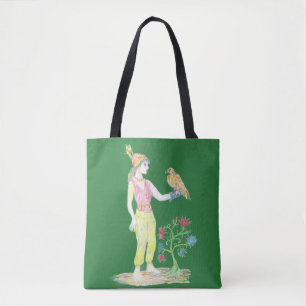 Eine Buntstiftzeichnung einer Frau Tasche