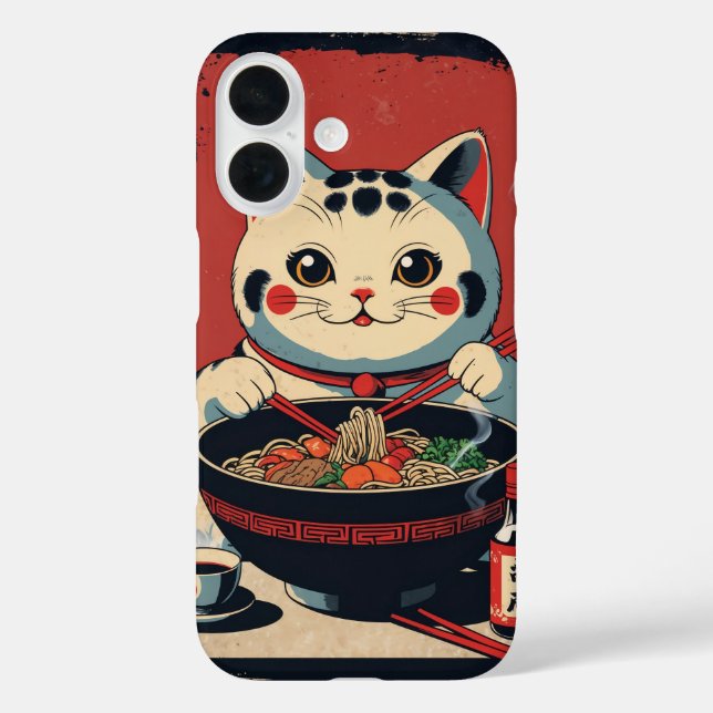 eine Cartoon-Maneki-Neko-Katze iPhone 16 Hülle (Rückseite)