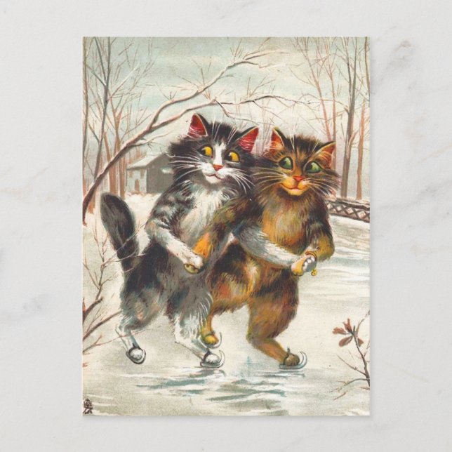 Eine Cat Couple Ice-Skaten Postkarte (Vorderseite)