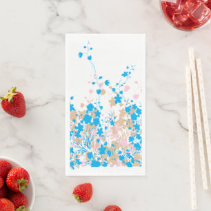 Eine charmante Anordnung aus blauen und rosa Blume Serviette