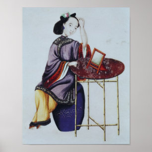 Eine Chinesin, die ihr die Haare anlegt Poster