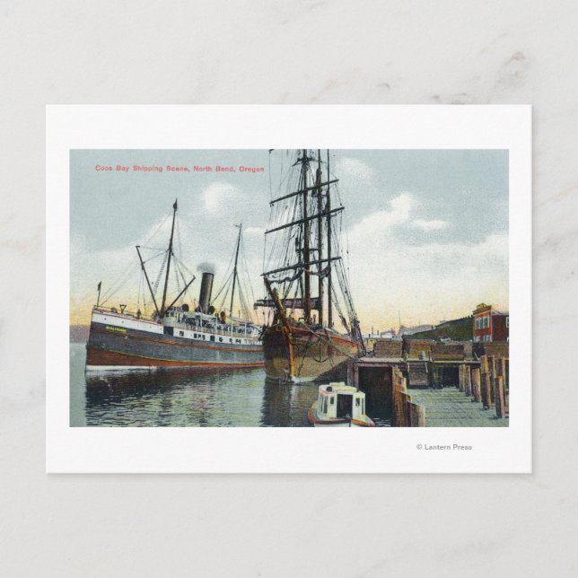 Eine coos Bay Shipping Szene am Dock Postkarte (Vorderseite)