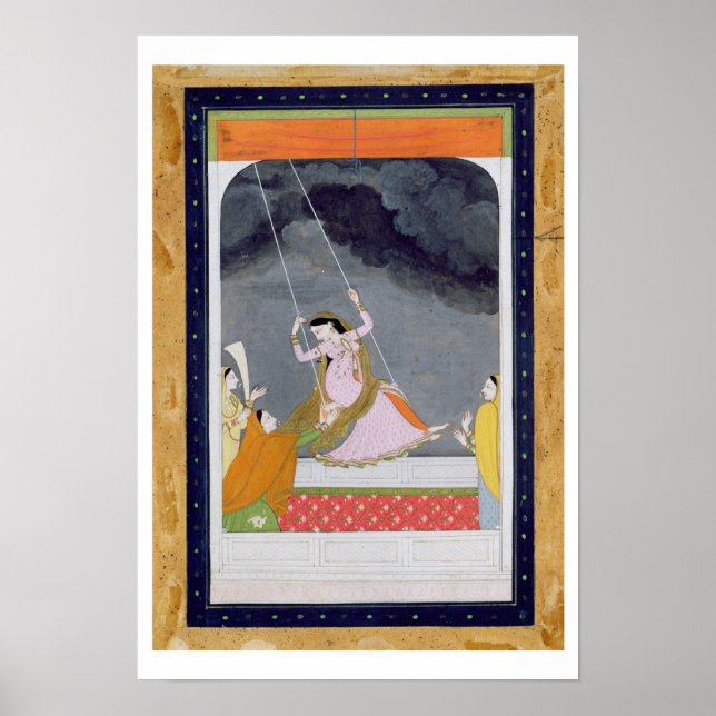 Eine Dame auf einer Schaukel, Kangra, Punjab Hügel Poster (Vorne)