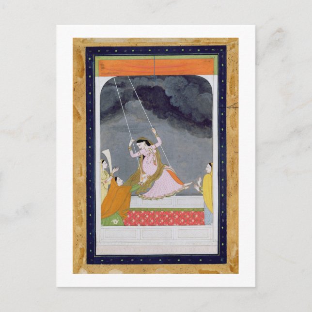 Eine Dame auf einer Schaukel, Kangra, Punjab Hügel Postkarte (Vorderseite)