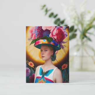 Eine Dame mit Blumenhut Postkarte