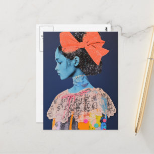 Eine Dame mit einer großen Schleife im Haar Collag Postkarte