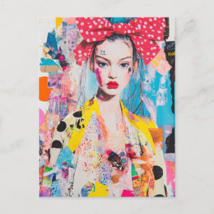Eine Dame mit einer Punkte-Schleife im Haar Collag Postkarte