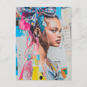 Eine Dame mit einer Schleife im Haar Collage Postkarte