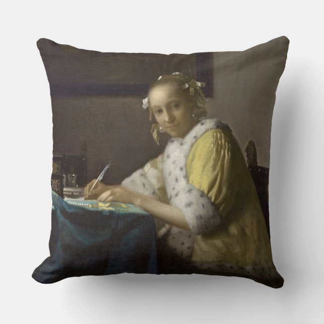 Eine Dame Writing, C. 1665 (Öl auf Leinwand) Kissen (Vorderseite)