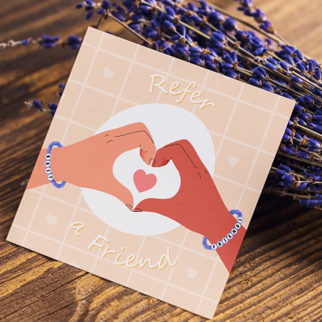 Eine Darstellung der Niedlichen Hände eines freund Empfehlungskarte (Refer A Friend Pink Heart Cute Hands Illustration Referral Card)
