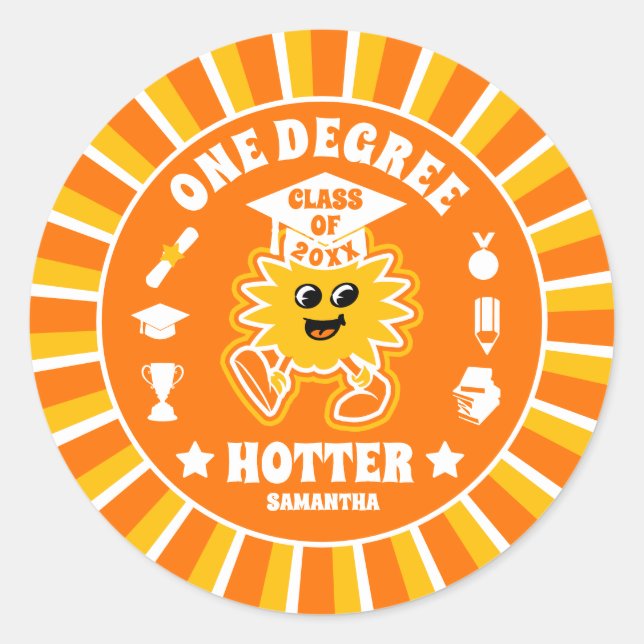 Eine Degree Hotter Retro Graduation Party Runder Aufkleber (Vorderseite)