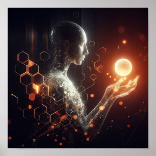 Eine digitale Lebensform, die mit einem virtuellen Poster