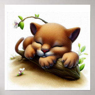 Eine digitale Malerei einer jungen Niedlichen Puma Poster