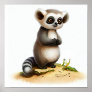 Eine digitale Malerei eines Niedlichen Lemur Poster