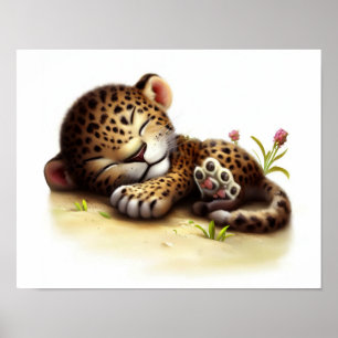 Eine digitale Malerei eines Niedlichen Leoparden Poster