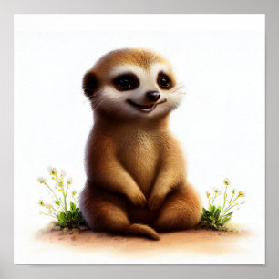 Eine digitale Malerei eines Niedlichen Meerkats Poster