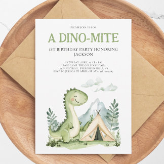 Eine Dino-mite Jungen Grüne Dinosaurier 1. Geburts Einladung