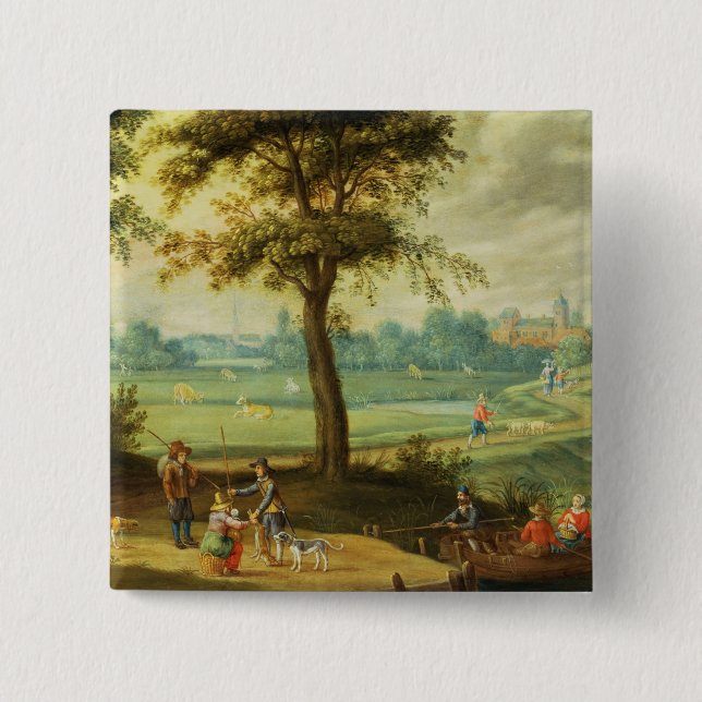 Eine Dorf-Landschaft durch einen Fluss Button (Vorderseite)