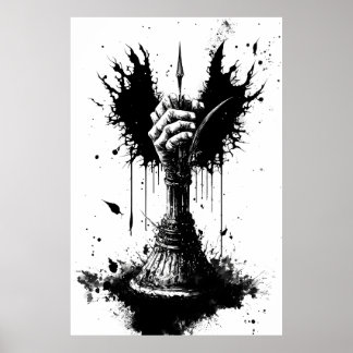 Eine drehte Hand hält ein legendäres Schwertposter Poster