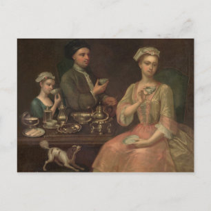 Eine Drei-Familien-Familie im Tea, c.1727 Postkarte