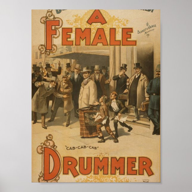 Eine Drummerin, 'Cab-Cab-Cab' Retro-Theater Poster (Vorne)