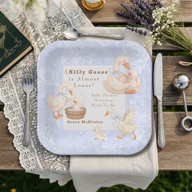 Eine dumme Gans Blaue Babyparty Pappteller (
A Silly goose Blue baby shower Paper Plates)