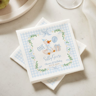 Eine dumme Gans Blaue Schleife Floral 1. Geburtsta Serviette