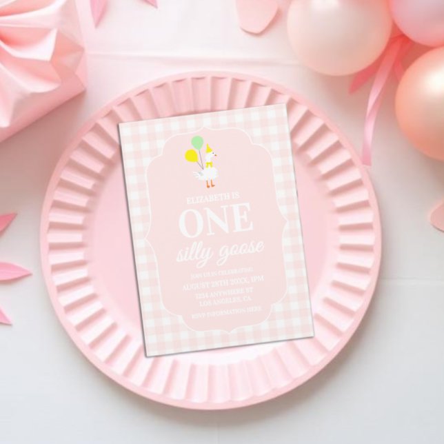 Eine dumme Gans Gingham 1. Geburtstag Einladung (Von Creator hochgeladen)