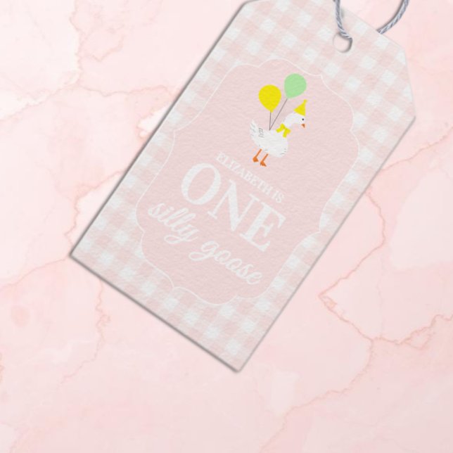 Eine dumme Gans Gingham 1. Geburtstag Geschenkanhänger (Von Creator hochgeladen)