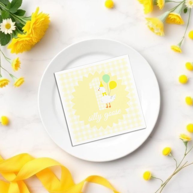 Eine dumme Gans Gingham 1. Geburtstag Serviette (Von Creator hochgeladen)
