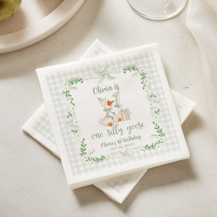 Eine dumme Gans Grüner Schleife Floral 1. Geburtst Serviette